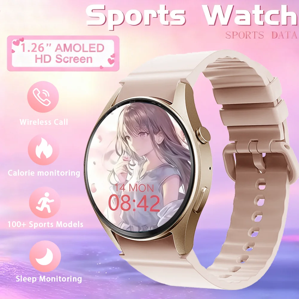Smartwatch für Damen, 1,26-Zoll-AMOLED-Touchscreen zum Aufnehmen/Antwort von Anrufen, Herzfrequenz-SpO2-Monitor, Smartwatch zum Schlafen und Aktivitätsverfolgung Image