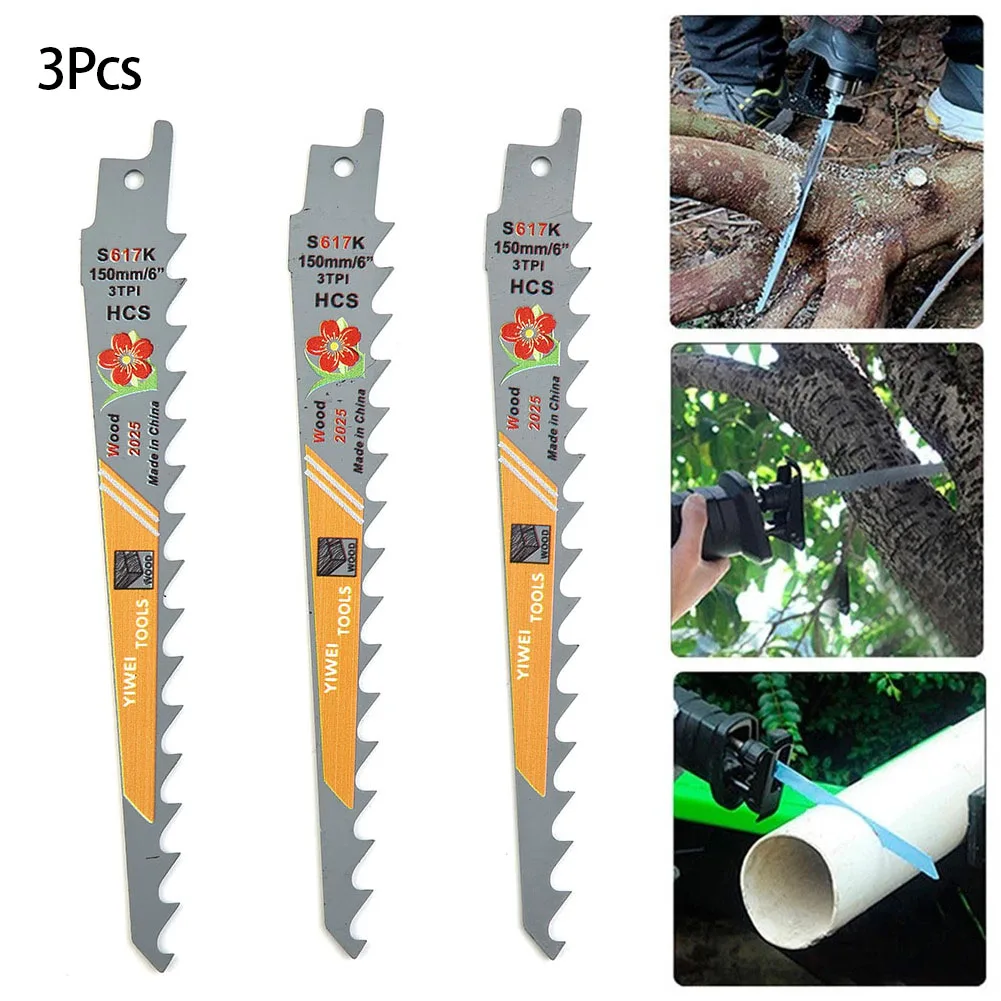 3 Stück 150 mm 6 Zoll 3 TPI HCS Säbelsägeblätter zum Schneiden von Holz Multi für Holz PVC Rohr Schneiden Sägeblätter Werkzeuge Image