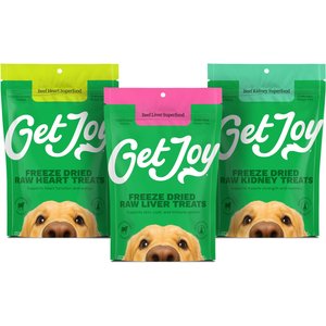 Get Joy Superfood Beef Organ Freeze-Dried Dog Treats Variety Pack - Heart High Protein, Grain & Gluten-Free, 4-oz bag + Kidney High Protein, Grain & Gluten-Free, 4-oz bag + Liver High Protein, Grain & Gluten-Free, 4-oz bag
