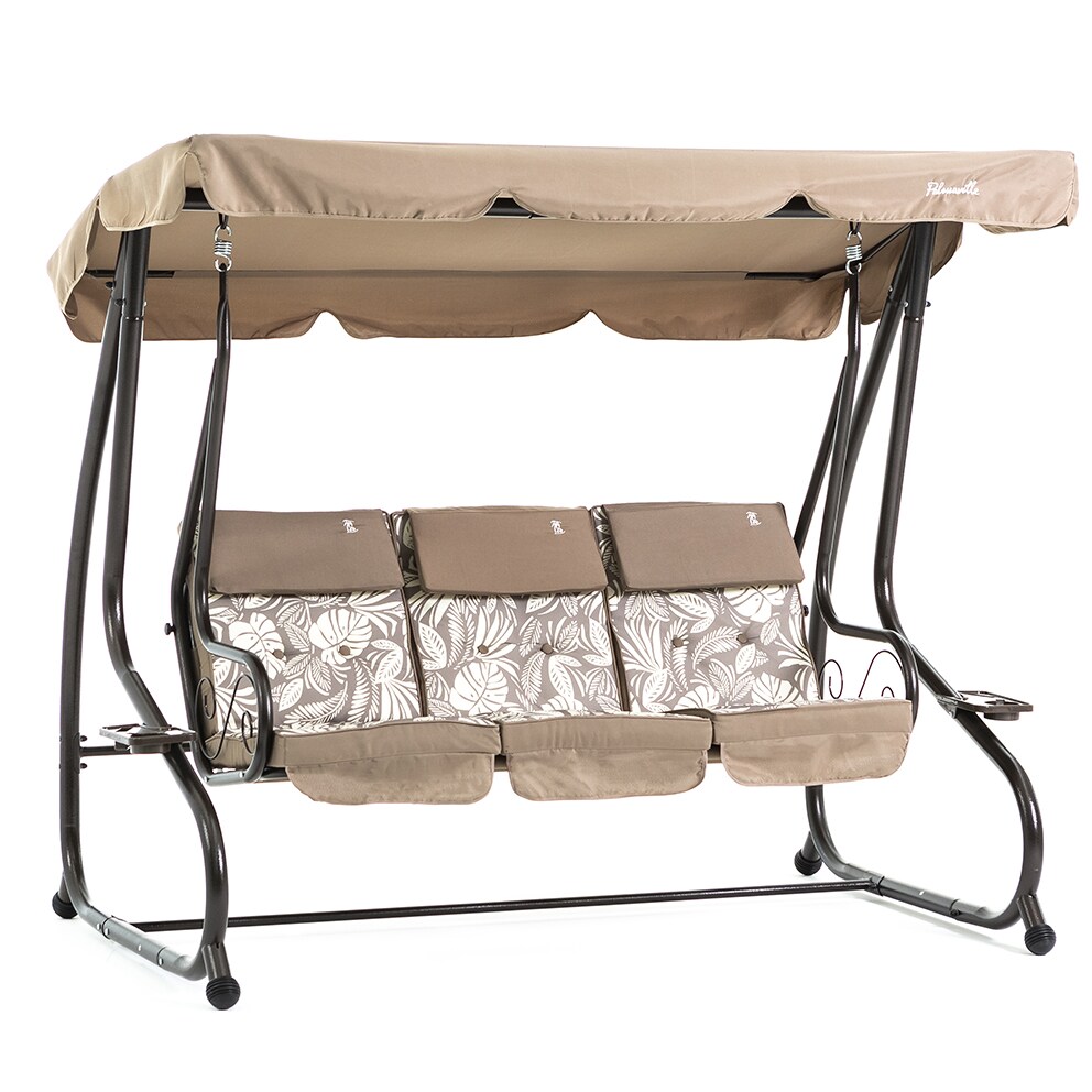 RATTATAN 3-Sitzer-Gartenschaukel MIZAR, verstellbar und in ein Bett verwandelbar, Metallstruktur, verstellbares wasserdichtes Polyesterdach–Bronze/Tropicana Image