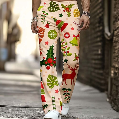 Noël Homme Arbre de Noël Renne Motif de flocon de neige Pantalons Pantalon Disco Pantalons pattes d'éléphant des années 60 et 70 Taille Moyenne Vintage Rétro Extérieur Fête Poches Latérales Pantalon