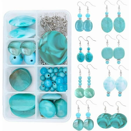 1 Box DIY 8 Pairs Acrylic Bead Drop Earrings Making Kits Flat Round Oval Rectangle Square Acrylic Beads & Synthetical Turquoise Beads & Earring Hooks