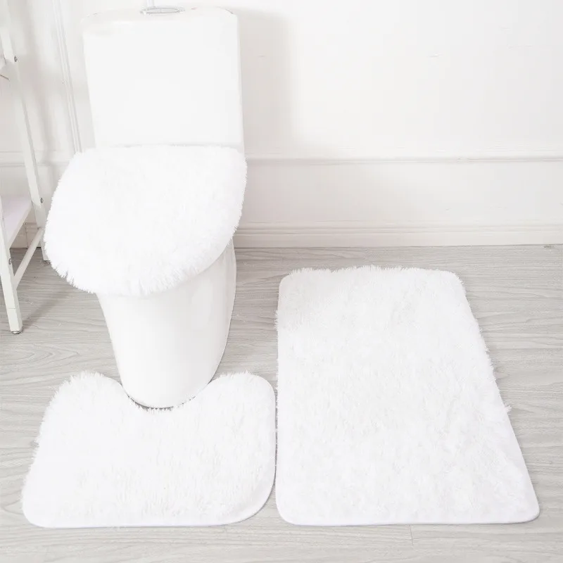 Ensemble de tapis de salle de bain blancs, 3 pièces, housse de siège de toilette, tapis de bain antidérapants, couverture de couvercle, tapis de Contour, décor de salle de bain, noël