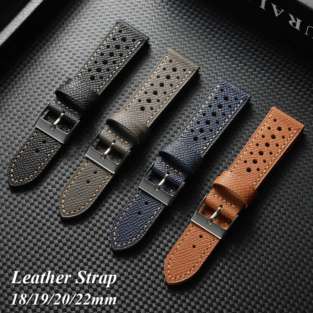 Leder-Uhrenarmband, 18 mm, 19, 20 mm, 22 mm, Rindsleder, Vintage-Armband, atmungsaktiv, Schnellverschluss, für Samsung Galaxy-Uhrenarmband Image