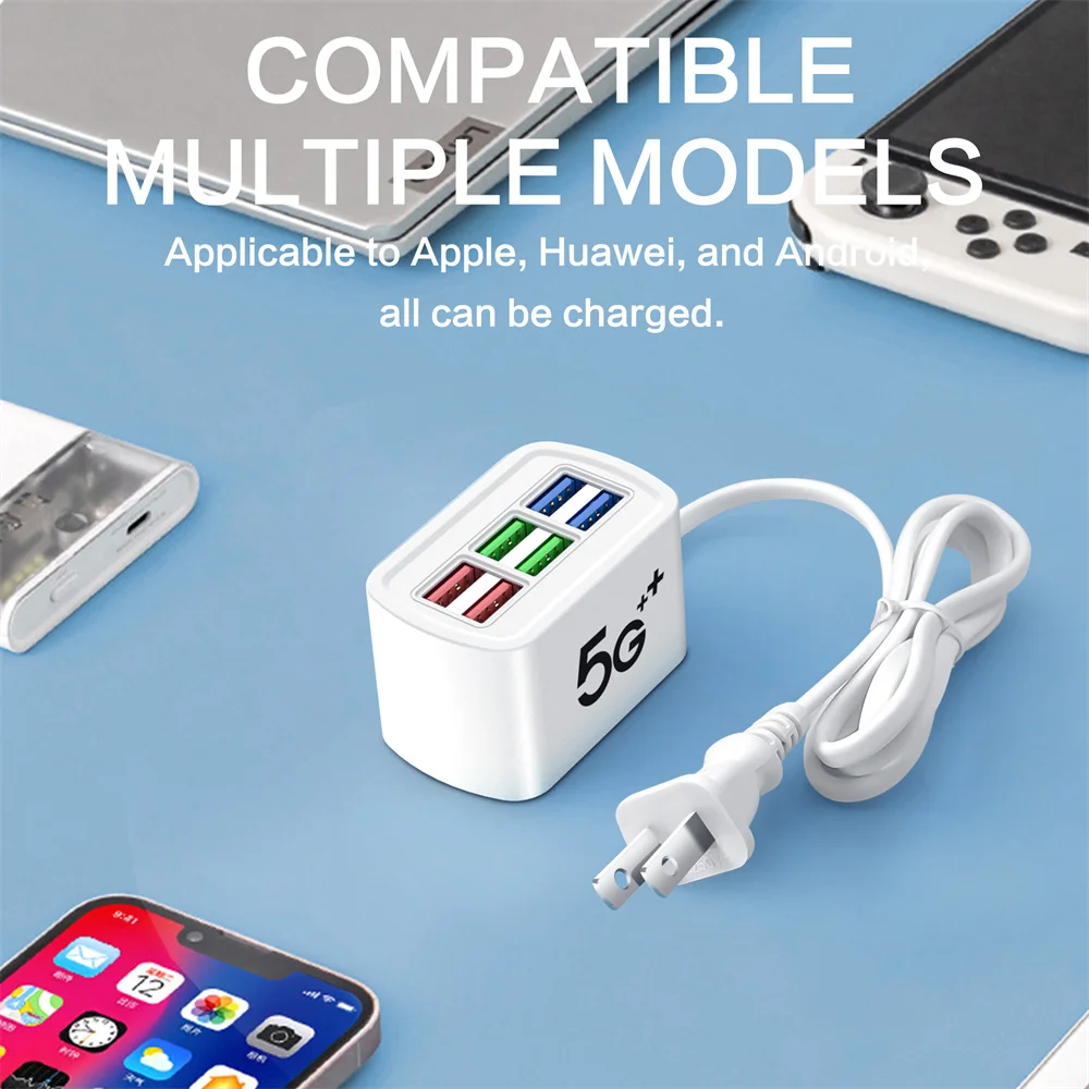 35 W Steckdosenleiste, 6 USB, mehrere Anschlüsse, Verlängerungskabel, Stecker, universelle USB-Netzteile, Schnellladung, US/EU-Steckdosen Image