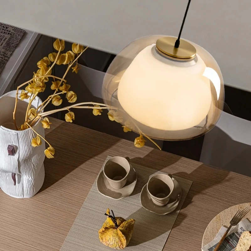 Nordic Design Glas Anhänger Lampe für Einfache Wohnzimmer Esszimmer Schlafzimmer Doppel Glas Hängen Beleuchtung Innen Beleuchtung Leuchte
