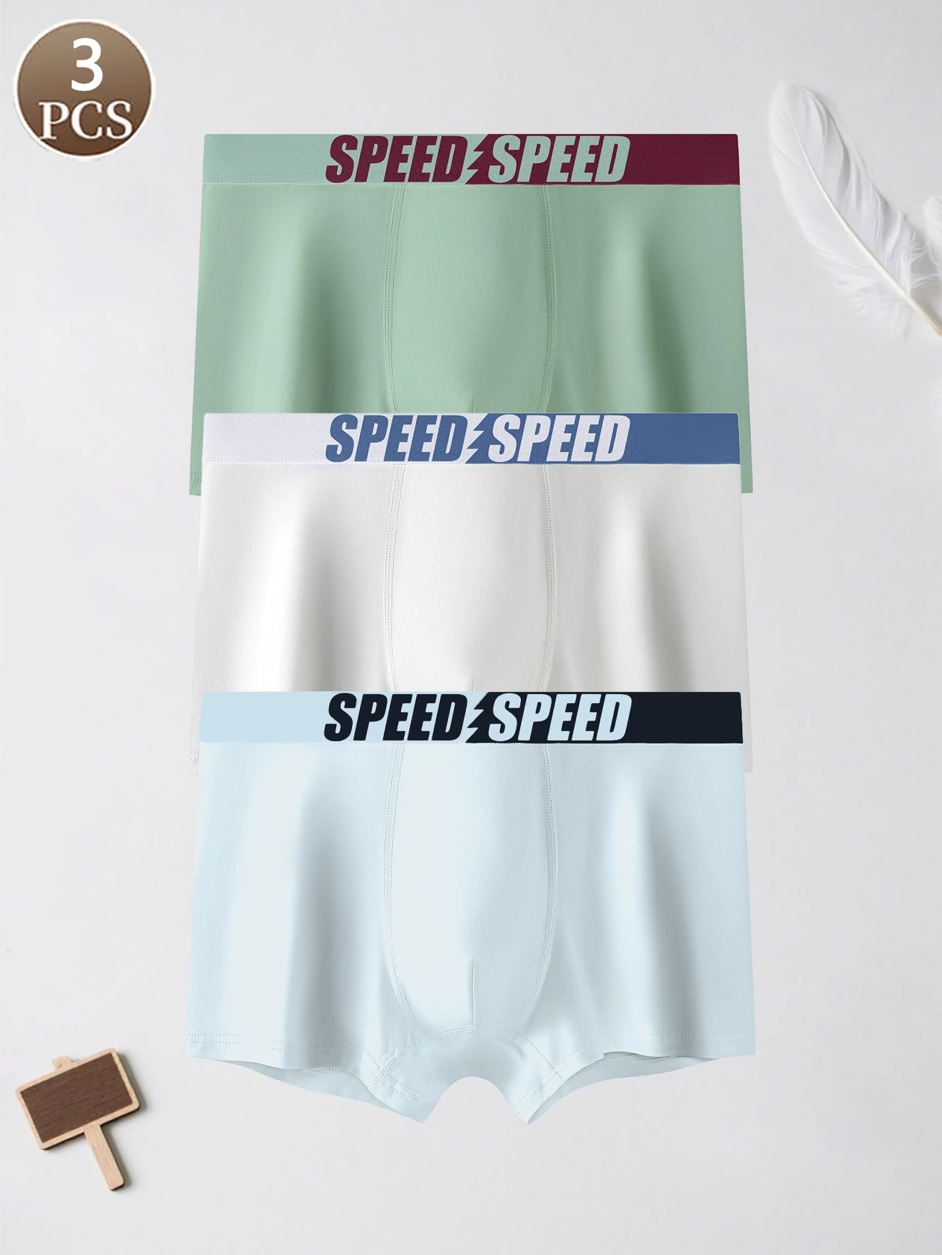 3PCS Herren-Boxershorts, modischer Brief, einfarbig, bequeme Unterwäsche für Herren, mittlere Taille, lässige Sport-Herren-Boxershorts Image