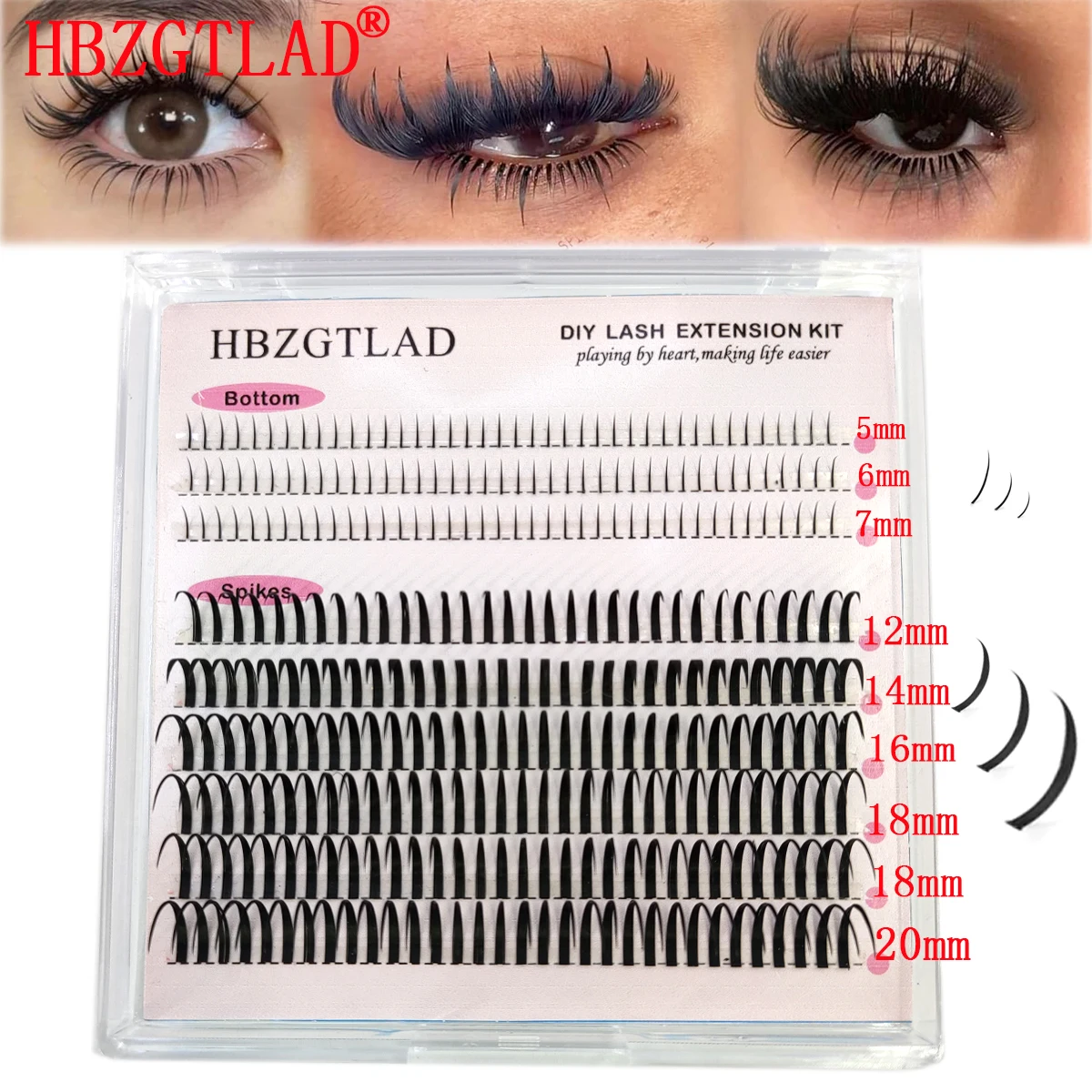HBZGTLAD Wimpern 80D/100D Wimperncluster mit unten und stacheligem Volumen DIY Anime Wimperncluster verlängert Wimpern Image