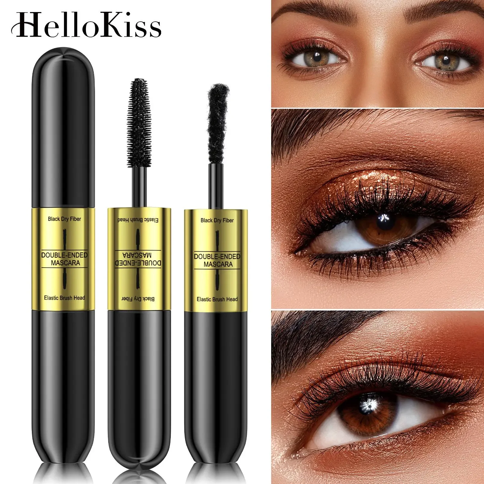 Hallo Kuss neue Doppelkopf Mascara schlanke lockige natürliche dicke Wimpern befeuchten wasserdichte dauerhafte 24h Mode 2 in 1 Mascara Image