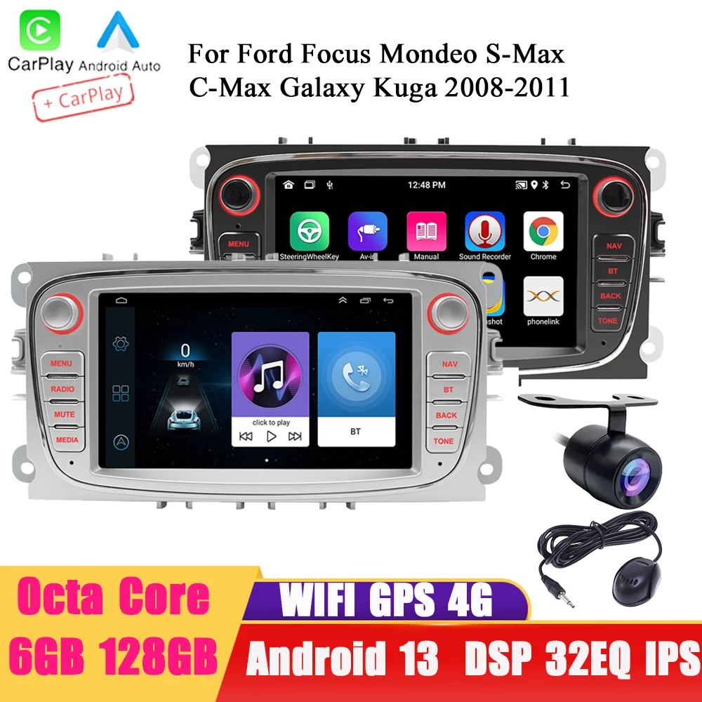 BQCC 7 "Android 13 Octa Core GPS WIFI 4G Navigation Carplay Auto Stereo Für Ford Focus Mondeo S-Max C-Max Galaxy Kuga 2008-2011 Image
