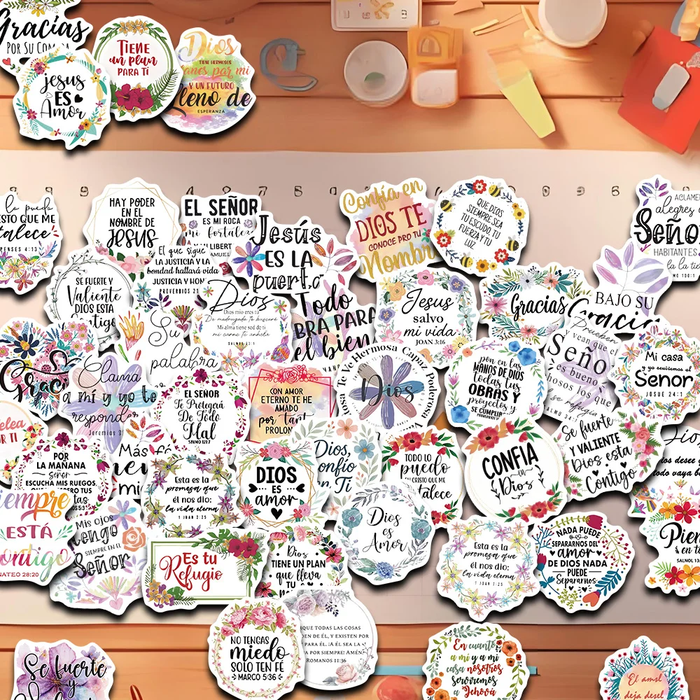 50 bunte spanische inspirierende Kunstaufkleber „Don't Be Afraid Just Stick to Creativity“, Cartoon-Geschenkkollektion, DIY-Sammelalbum