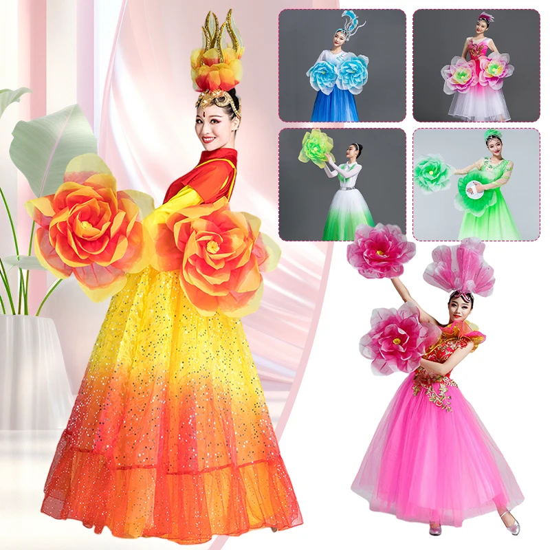 2-teiliges Kindergarten-Tanz-Requisiten, Pfingstrose, Sporttreffen, Eröffnung, Tanzzeremonie, Handblume, Tanzen, Bühnenshow, Leistung, Blume Image