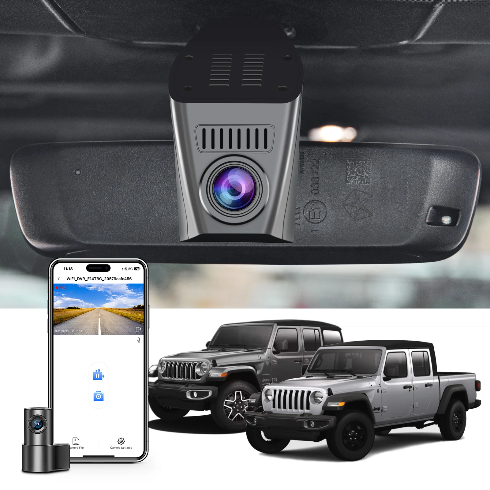 Mangoal 4K Dashcam für Jeep Gladiator JT 2020-2023 Mojave Overland Rubicon Wrangler JL 2018-2023 WiFi & APP GPS Dashcam Autokamera Image