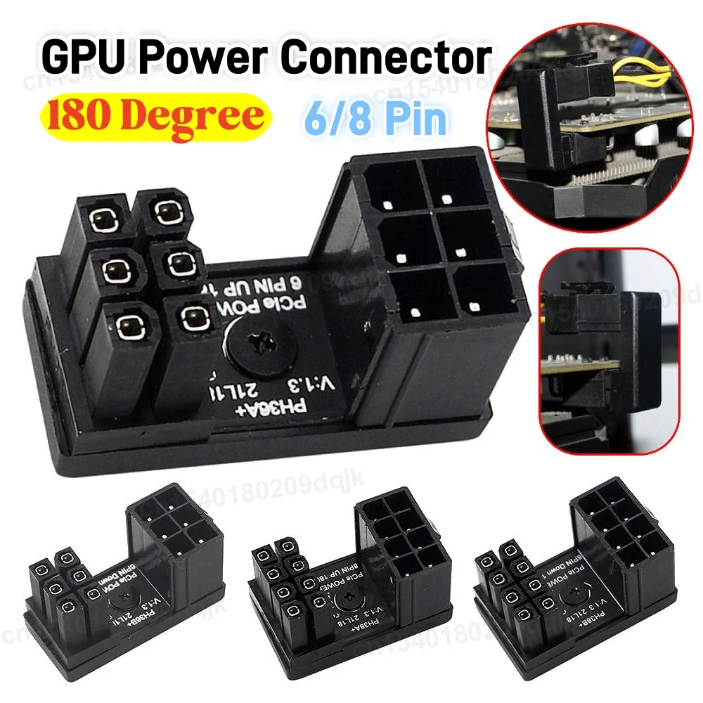 GPU Power Board 6 Pin 8 Pin GPU Stromanschluss Drehanschluss 180 Grad Winkel für PC Computer Grafikkarte Image