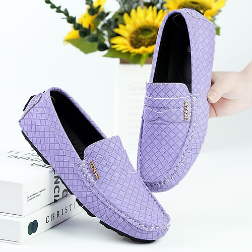 Per uomo Mocassini Slip-On Retrò Taglie Forti Camminata Casual Quotidiano Pelle PU Confortevole Stivali alti Mocassino Rosa Viola chiaro Verde