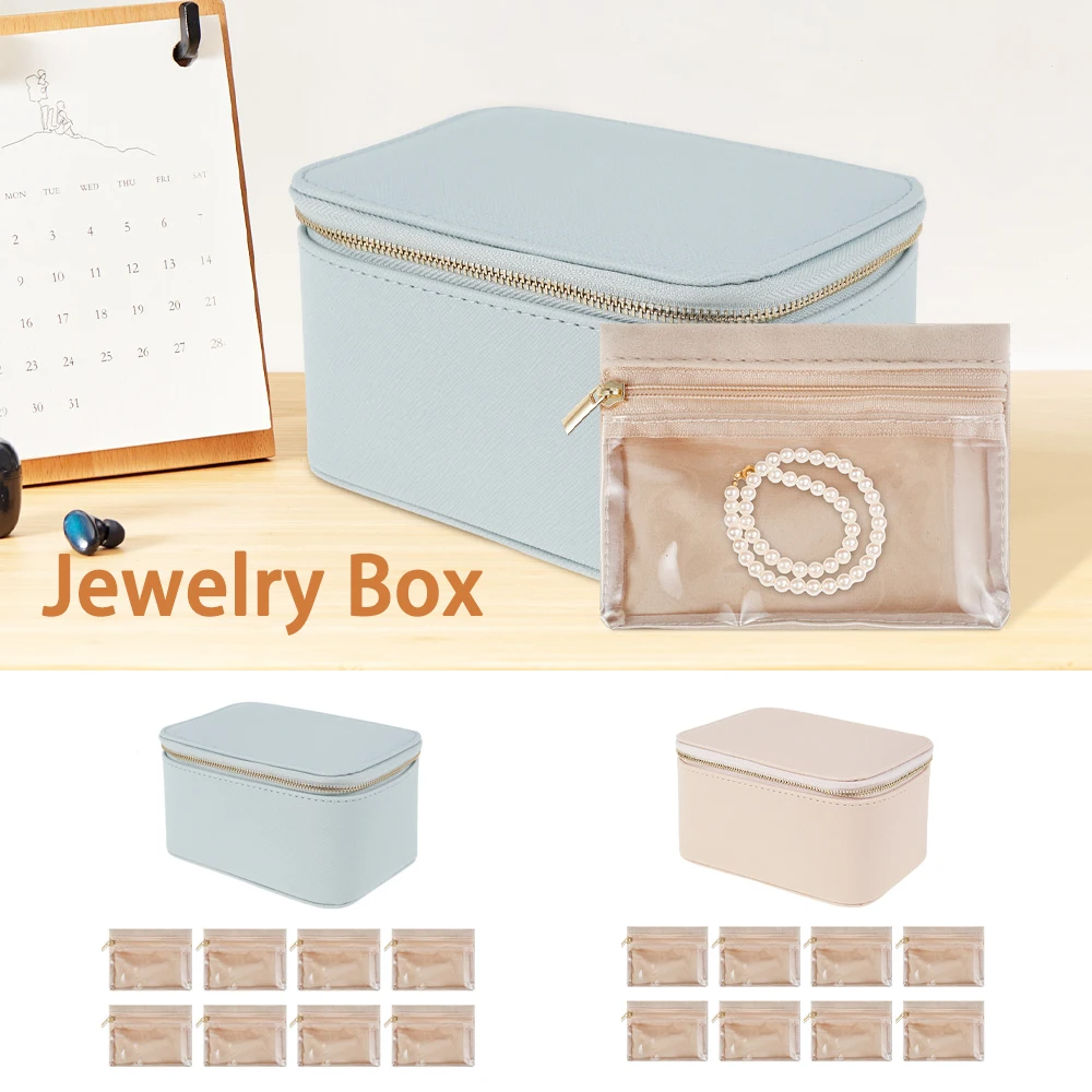 Portable Jewelry Box Jewelry Case Box with 8 Jewelry Bags PU Leather Jewelry Storage Box Travel Zipper Display Organizer Case