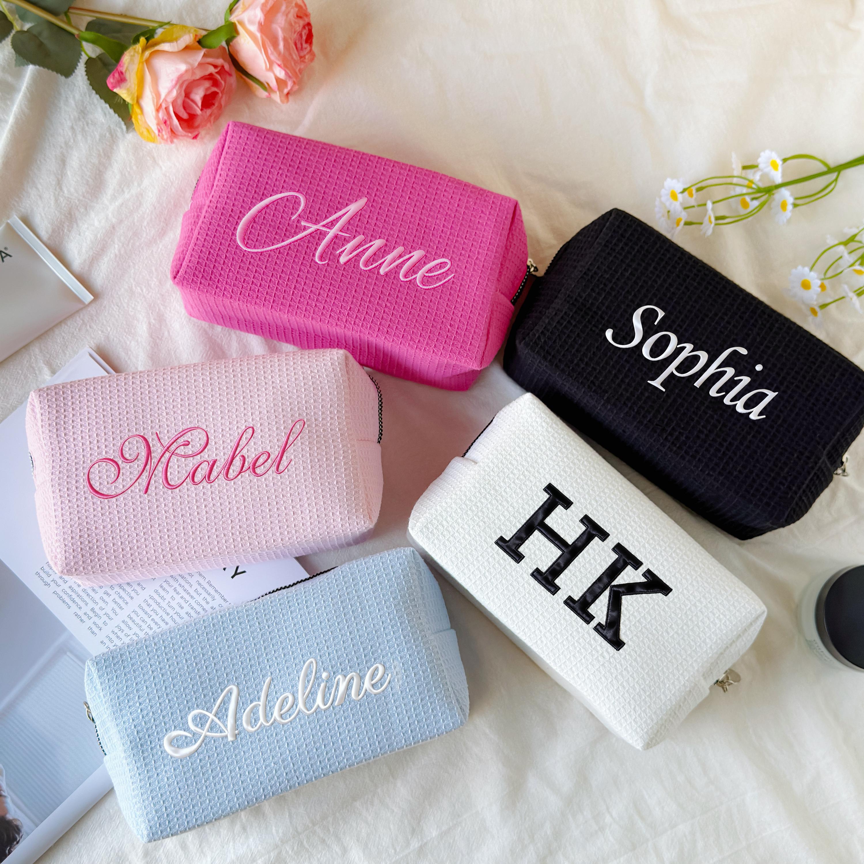 Borsa per il trucco personalizzata a nido d'ape/Borsa per il trucco con iniziali/Borsa da toilette ricamata personalizzata/Borsa per cosmetici/Borsa p
