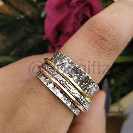 Spinner Jewelry Ring Spinner Ring Brass Silver Worry Band Ring Fidget Spinner Ring Thumb Ring Textured Spinning Ring Valentine Gift