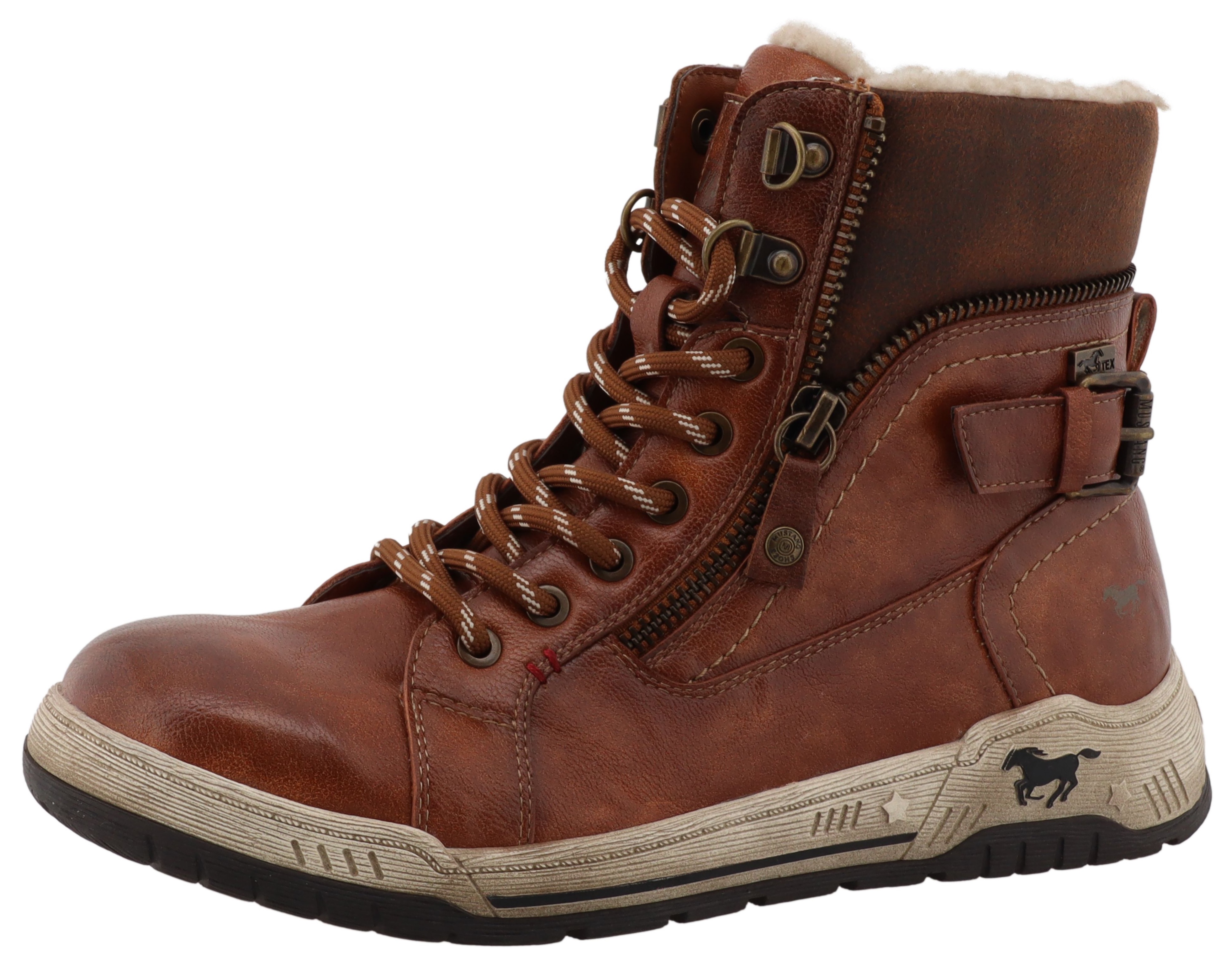 Winterboots MUSTANG SHOES "Ihana", Damen, Gr. 42, braun (cognac), Lederimitat, Textil, Schuhe Winterboots, High Top Sneaker, Winterboots mit Warmfutter und TEX