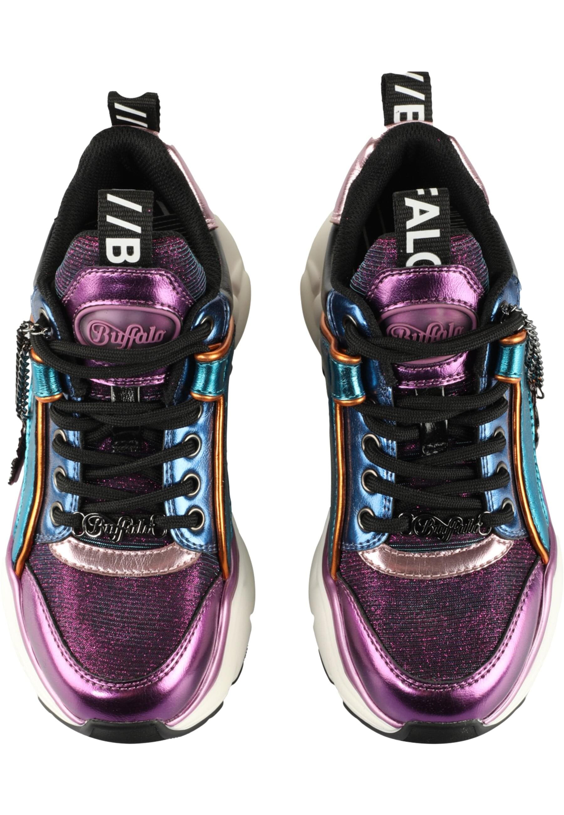 Trainingsschuh BUFFALO "Buffalo Binary Glam Vegan Nappa/Textile´", Damen, Gr. 37, lila, blau metallic, Schuhe