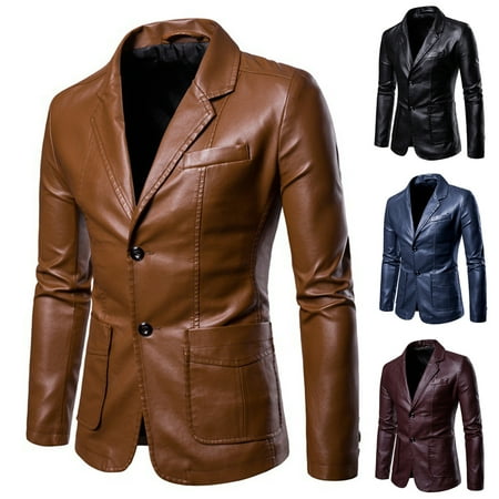 Juebong Men Faux Leather Zip Up Jacket Stand Collar Leather Motorcycle Jacket Lightweight Bomber Outwear PU Coat with Pocket Black XXL