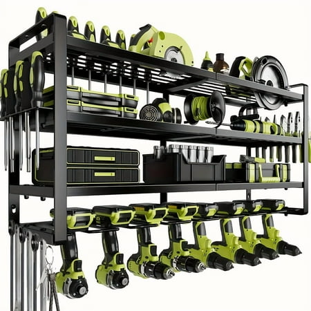 Power Tool Organizer Wall Mounted Garage Tool Storage 4 Tier Cordless Tool Organizer with 8 Drill Bracket Garage Tool Rack Gifts - Fall Decorations Halloween Decor Storage Racks