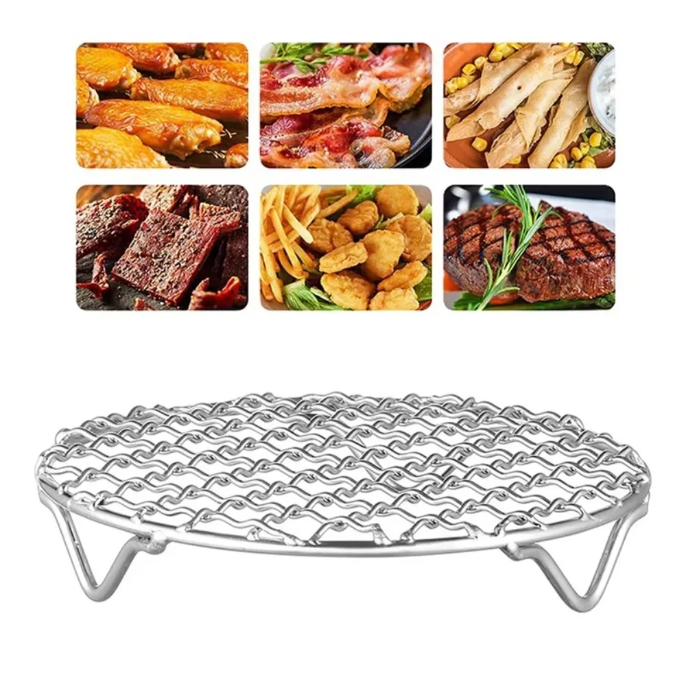 Tragbarer runder Luftfritteuse-Rack, stapelbarer Edelstahl-Gittergrill mit Fuß, Grillnetz, für Zuhause, Küche, Ofen, Dampfgarer