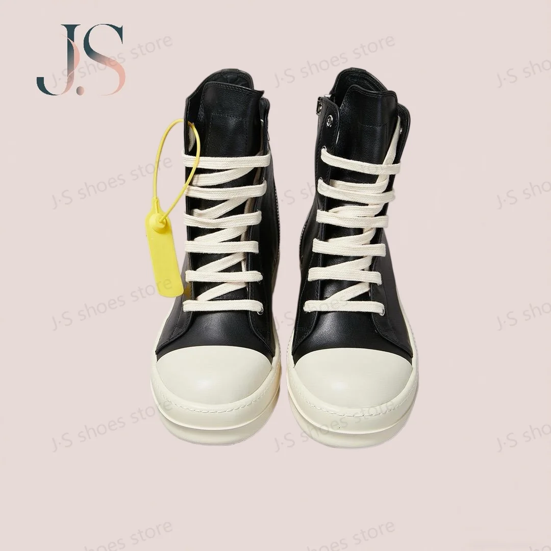 R-o Genious High-Top-Schuh aus schwarzem Leder, luxuriöse Qualität, Herrenstiefel, Reißverschluss, Damen-Sneaker, Freizeitschuhe, klassisches Design, Stiefeletten