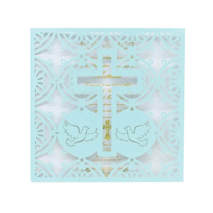Erste Heilige Kommunion Laser Cut Kreuz Taufe Einladung Karte Image