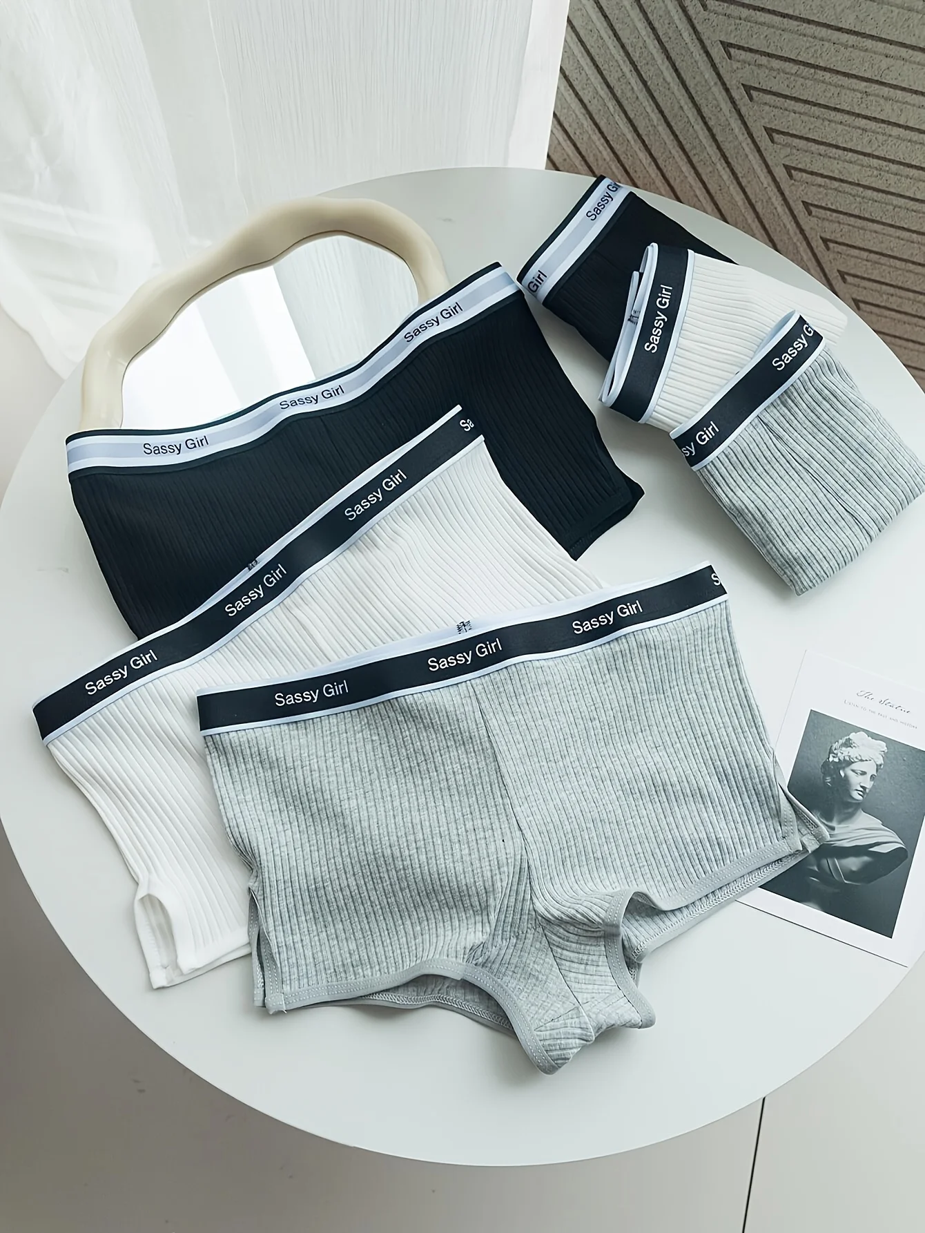 Gerippter Damen-Slip aus reiner Baumwolle, einfacher englischer Gürtel, Beinumfang, geteilt, bequeme Unterhose, 6-teiliges Set Image