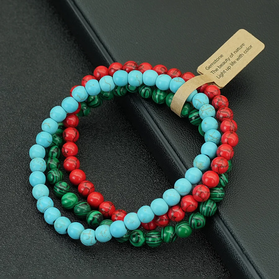 3-teiliges Naturstein-Armband-Set für Männer, Howlith-Achat, Tigerauge-Stein, gestapelt, handgefertigte Perlen, elastischer Edelstein, Schmuck, Joias Image
