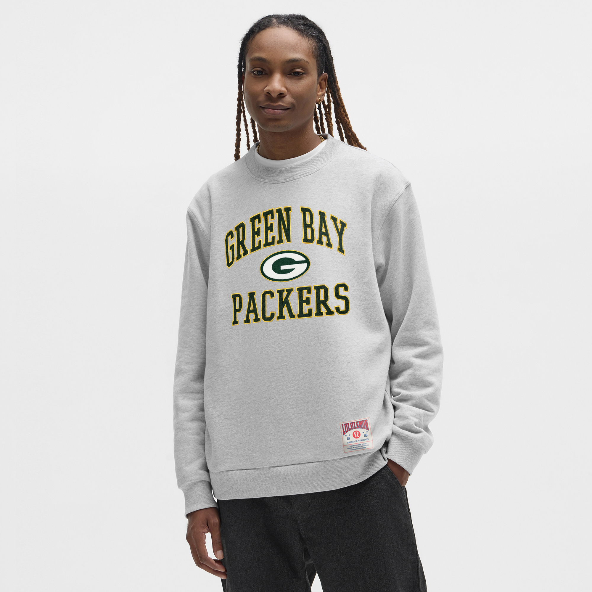 Herren-Sweatshirt „Green Bay Packers Steady State“ von lululemon in meliertem Silber Image