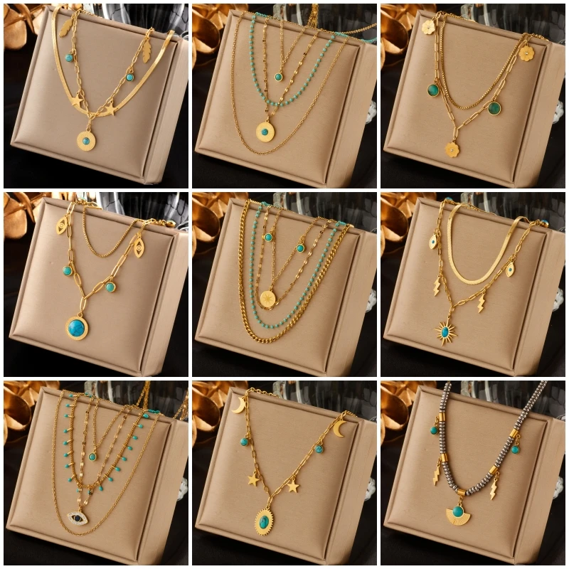 DIEYURO Collana in cristallo di pietra verde in acciaio inossidabile 316L per le donne Girocollo a catena etnica bohémien Regalo di gioielli per feste di nozze