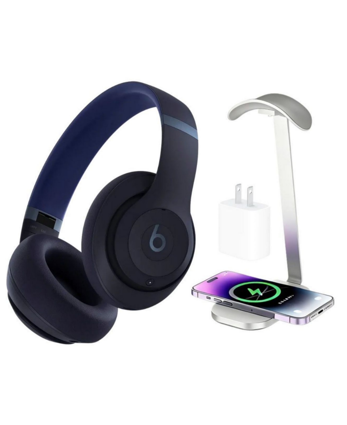 Beats Studio Pro-Wireless Noise Cancelling Over-the-Ear Headphones with Power Adapter & Headphone Stand/Charging Pad - Navy