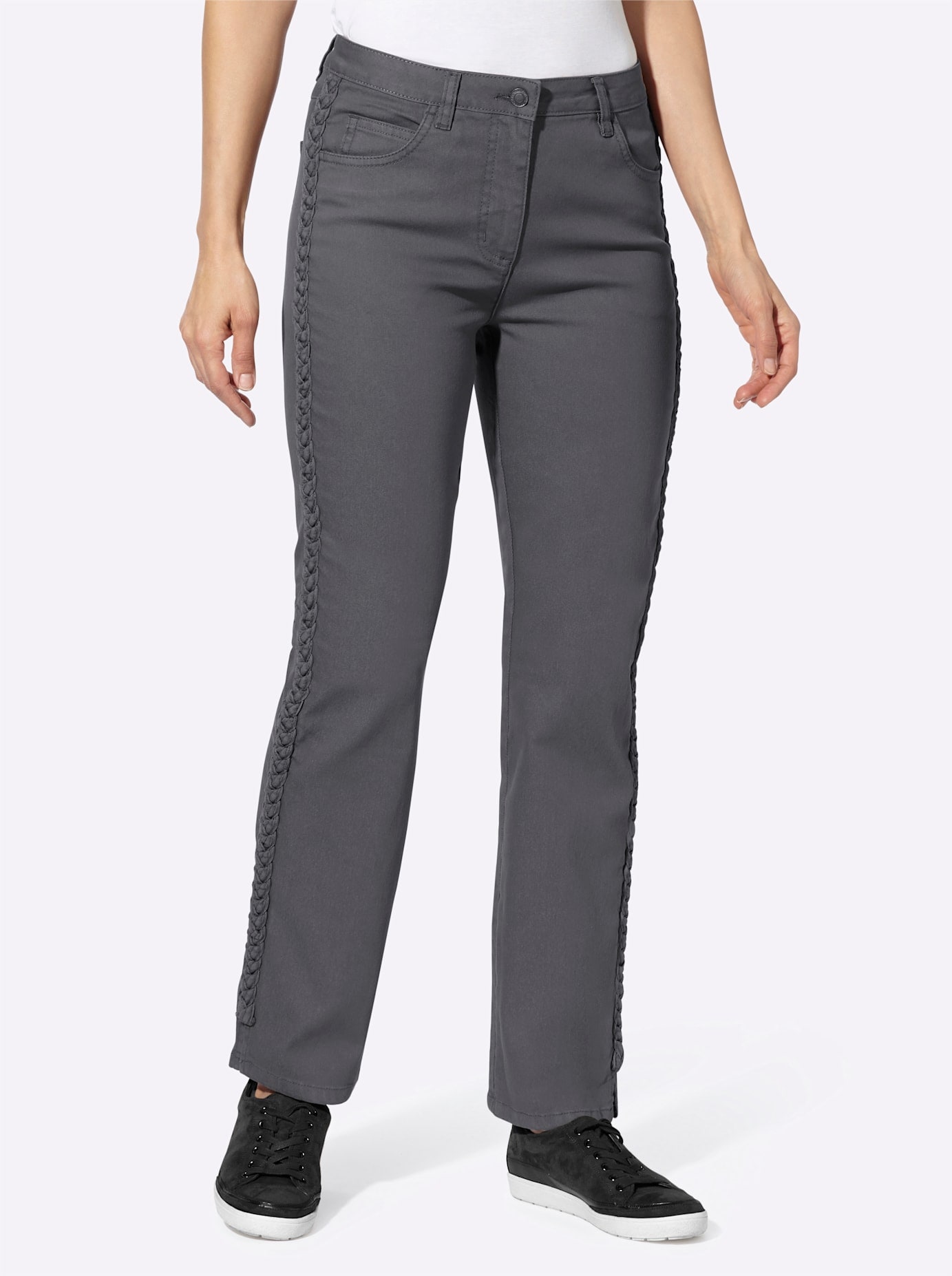 Bequeme Jeans CASUAL LOOKS, Damen, Gr. 19, Kurzgrößen, grau (grau denim), 81% Baumwolle, 17% Polyester, 2% Elasthan, unifarben, lang, Jeans