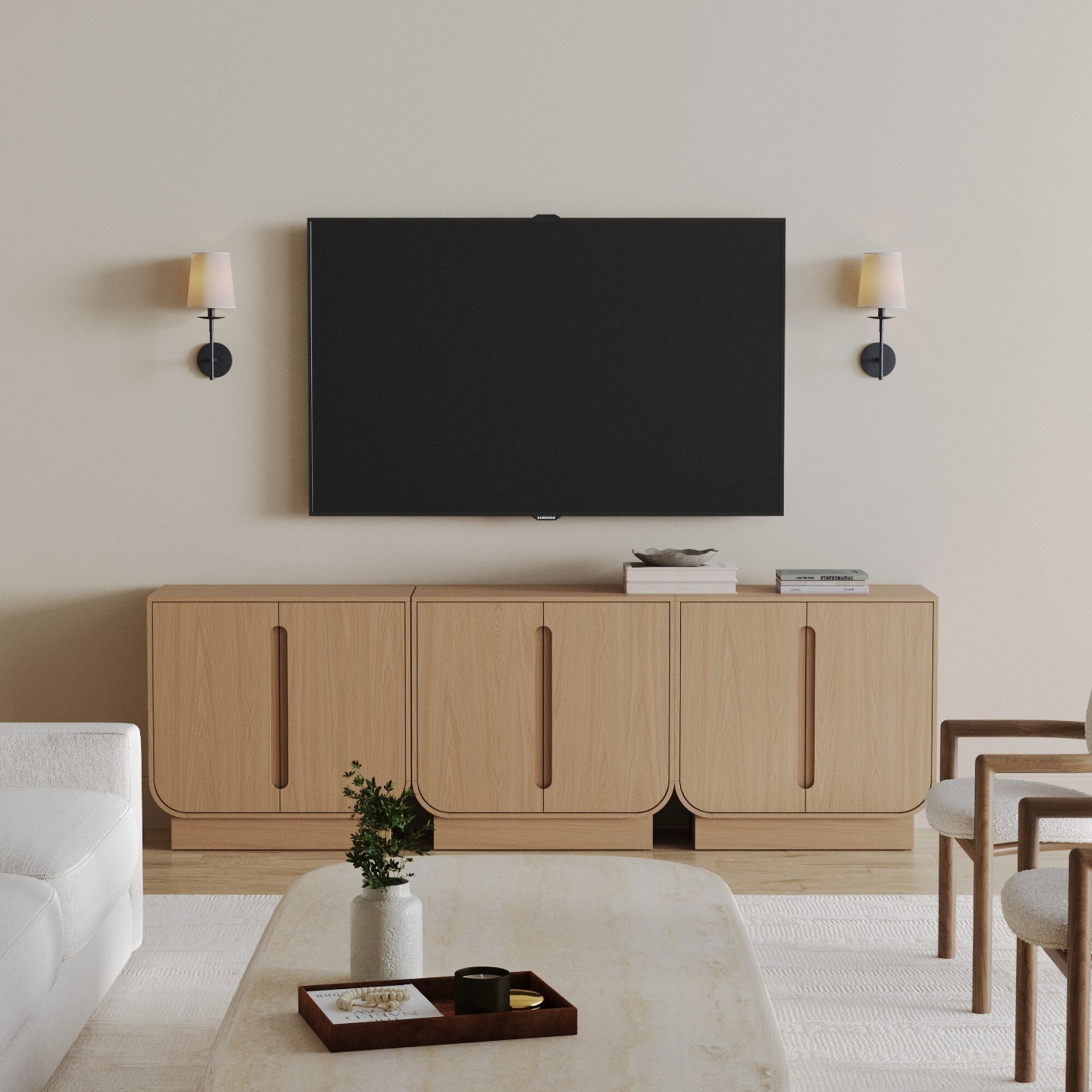 Joey Mid Century Modern Storage Cabinet, Arched Accent Cabinet with Rounded Bottom Edges and Integrated Door Pull Cutouts