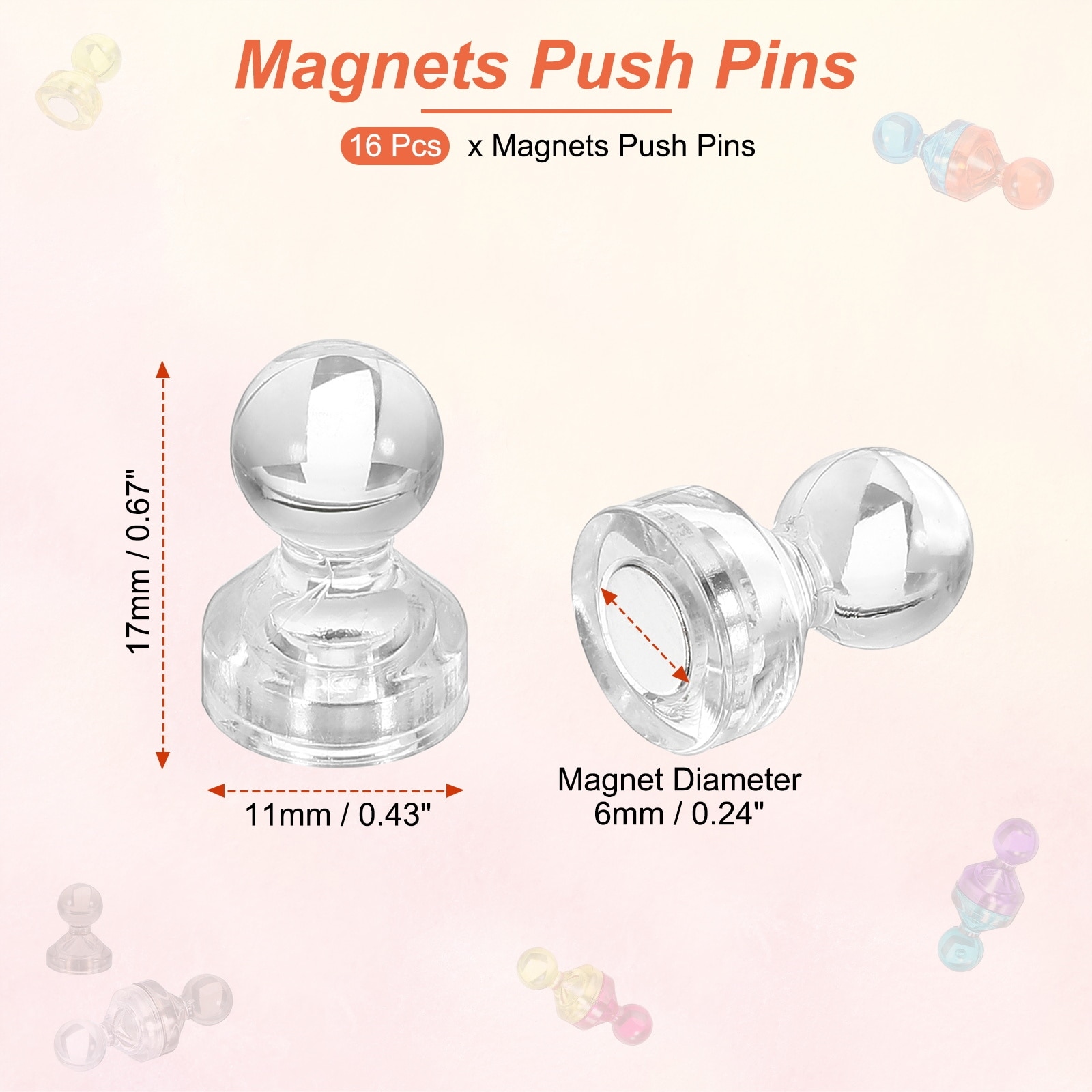 Magnets Push Pins, Strong Fridge Magnets Magnetic Whiteboard Decorative Thumbtacks for Refrigerator Locker