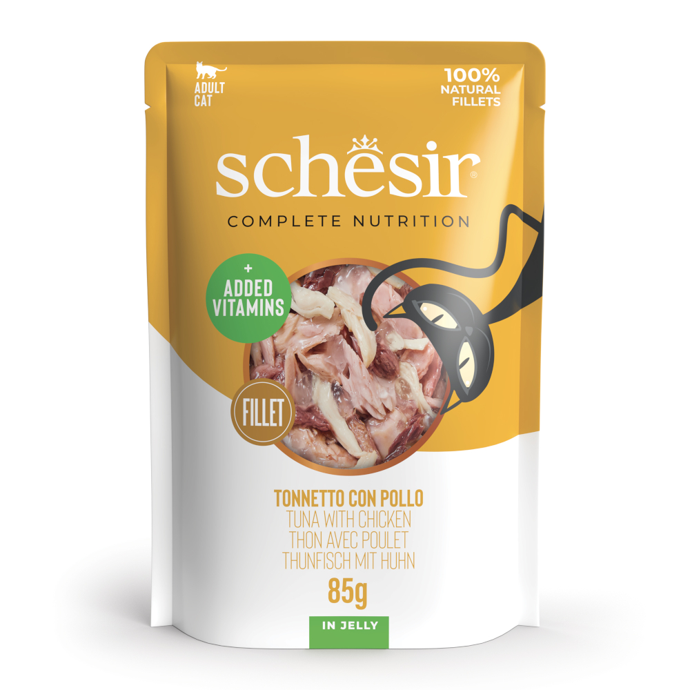 Schesir Complete Nutrition Filetti in gelatina 24 x 85 g in buste - Tonnetto con pollo