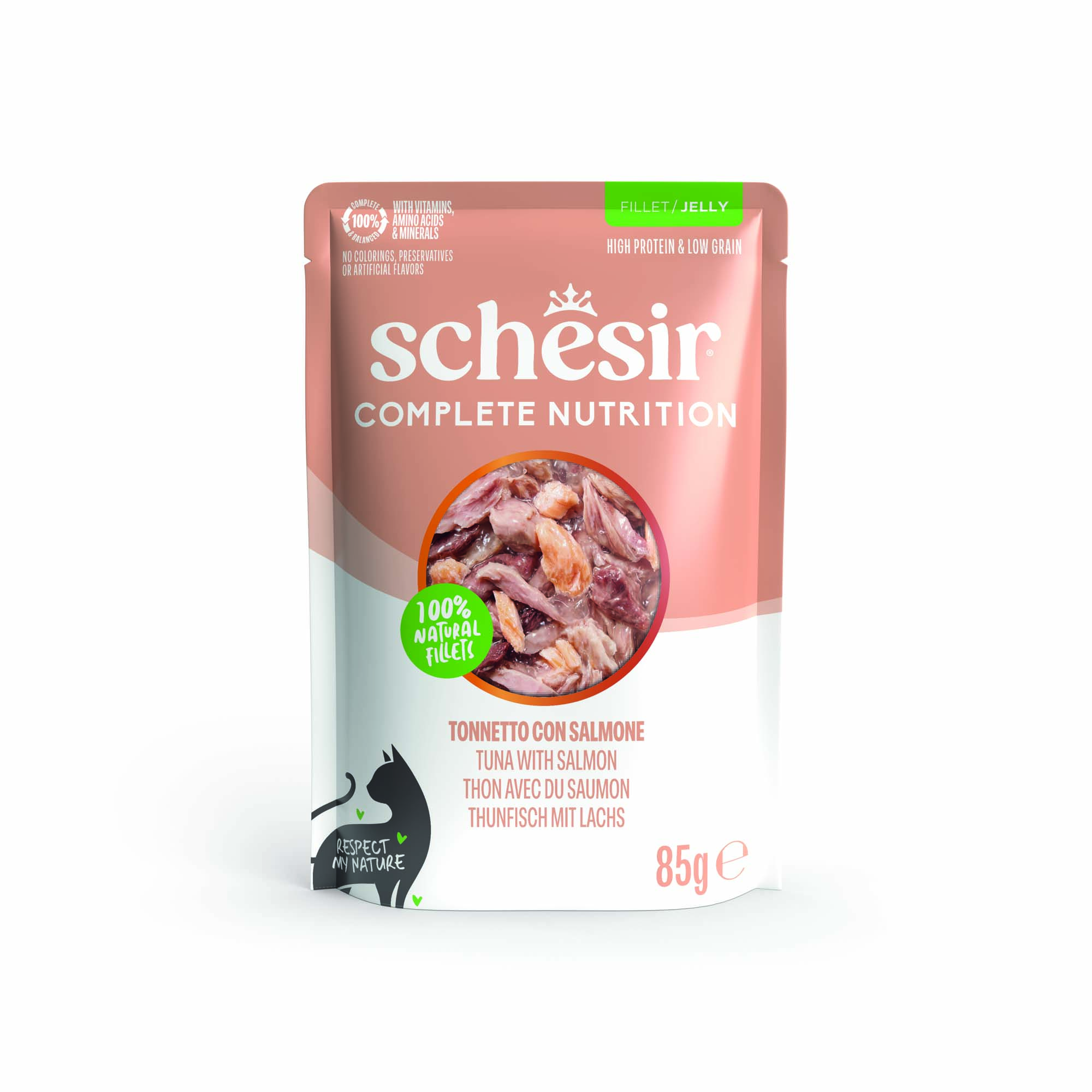 Schesir Complete Nutrition Filetti in gelatina 24 x 85 g in buste - Tonnetto con salmone
