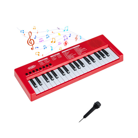 Costway 37 Keys Kids Piano Keyboard with 8 Rhythms and Microphone-Red