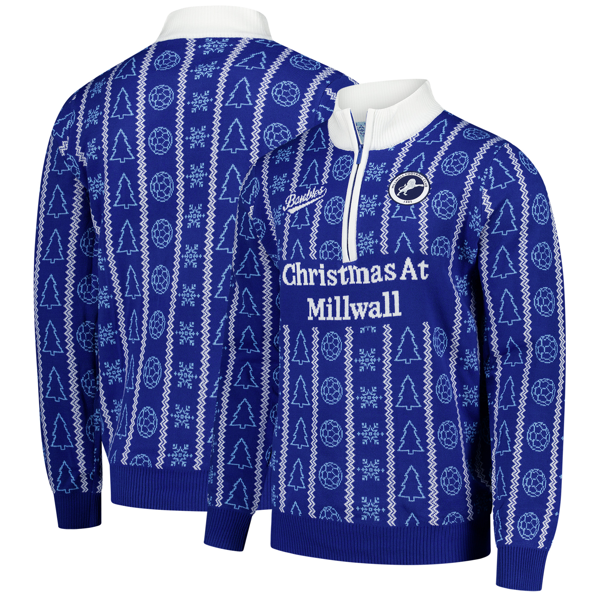 Millwall Retro Weihnachtspullover mit 1/4-Reißverschluss - Blau - Erwachsene Image