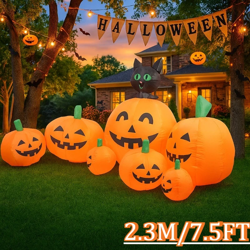 7,5 Fuß aufblasbare Spielzeuge Halloween Kürbisse Katze Dekorationen Party Blow Up Modell Outdoor Hof Garten Horror Requisiten leuchtende Dekor Image