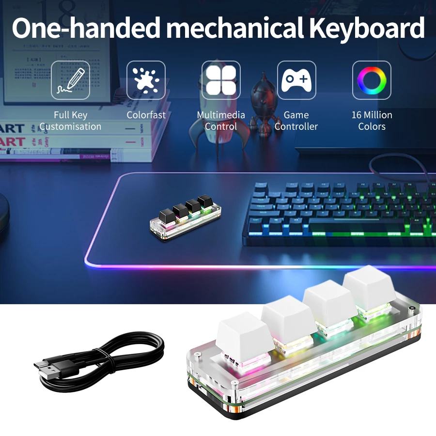 Programmierung Makro Mechanische Tastatur RGB Mini Gaming Benutzerdefinierte Macropad 4 Tasten Tastaturen Für PS Kopieren Einfügen Hotswap Tastatur USB Verkabelt Image