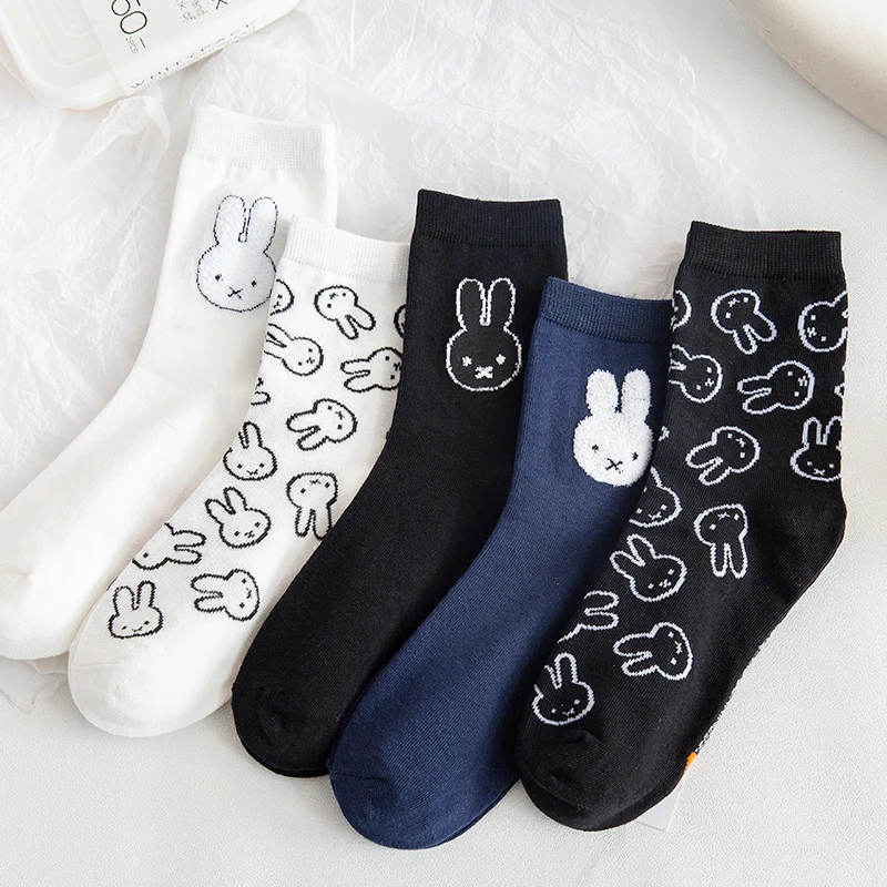 Kawaii Miffy Mid-Tube-Socken aus Baumwolle, niedlicher Cartoon, für Erwachsene, Studenten, adrette, warme Strümpfe Image