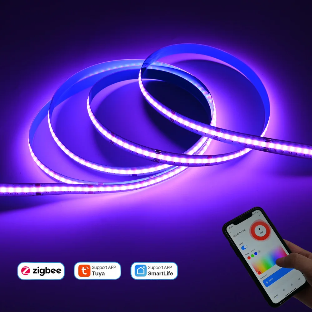 Tuya Zigbee 3.0 COB RGB + CCT Led Strip Light 24V 1m 2m 3m 4m 5m RGBCW dimmerabile Decor Lamp Smart Life APP f Alexa Google Assistant