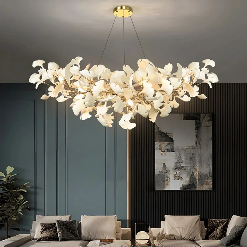 Moderne Keramik Weiß Lange Ginkgo Blatt LED Anhänger Licht Dekoration Villa Wohnzimmer Decke Kronleuchter Innen Hängen Lichter