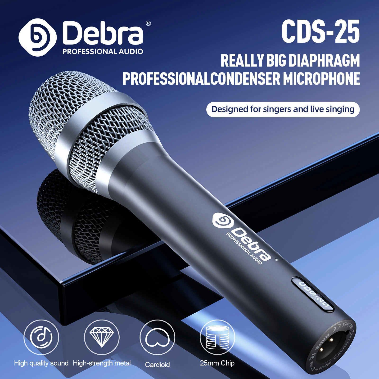 Debra CDS-25 Professionelles Kondensatormikrofon, Handaufnahmemikrofon, 48-V-Stromversorgung, High-Fidelity-Tonabnehmer, für die Bühne Image