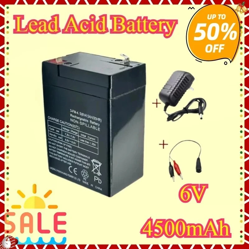 Nouvelle batterie au plomb 6V 4500mAh pour voitures électriques pour enfants, motos, jouets, voitures, poussettes de bébé, Batteries + chargeur