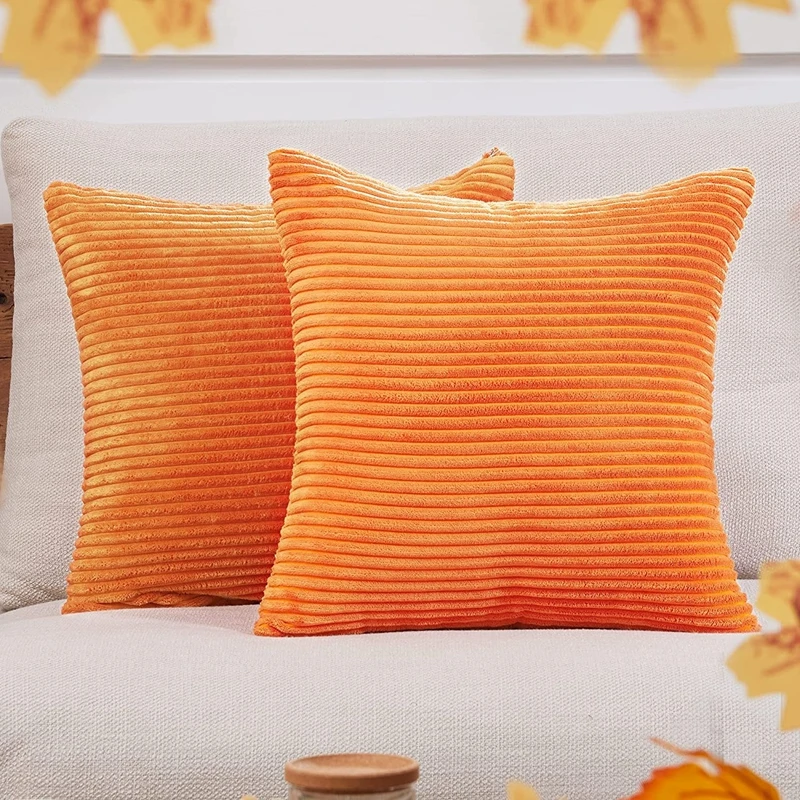 Kissenbezüge in gebranntem Orange, gestreifter Cord-Kissenbezug, dekorativer Couch-Herbst-Rost-Kissenbezug, 30 x 50 cm, 45 x 45 cm, 50 x 50 cm