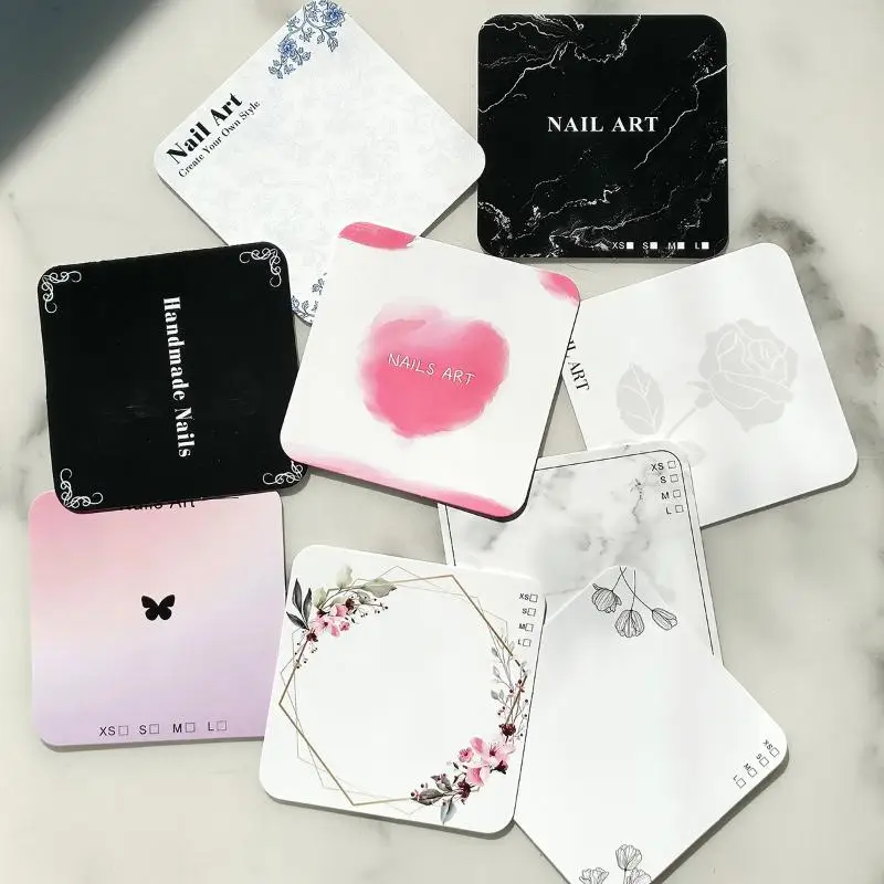 20 Blatt Nagel-Display-Karte unten, Blumenmuster, Karton, falsche Nagelkunst-Spitzen, Display-Show-Karte, Maniküre-Werkzeuge Image